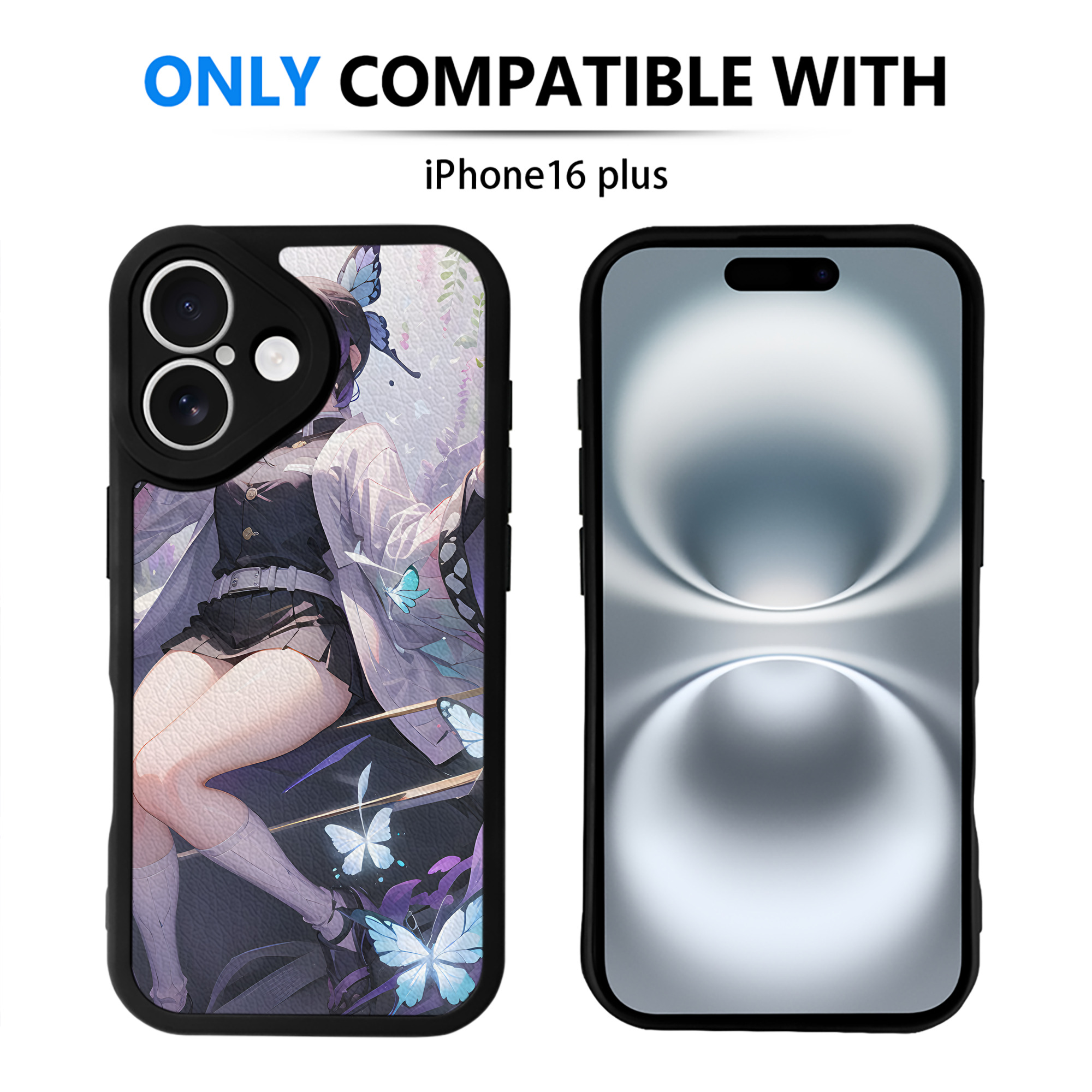 （画像用） 鬼滅の刃（きめつのやいば）蟲柱-胡蝶 しのぶ／こちょう しのぶ Kochou Shinobu 【iPhone 16シリーズ対応】シリコンスマホケース（レザー調） 材質：シリコン